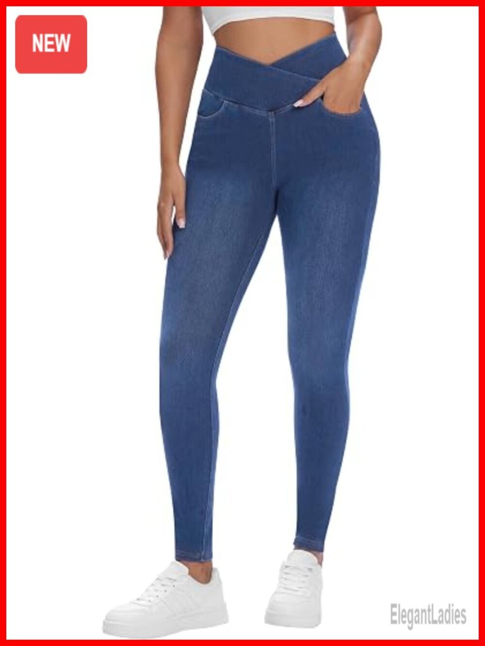Stretchy Jeggings with Pockets Tummy Control Skinny Jeans Pull On